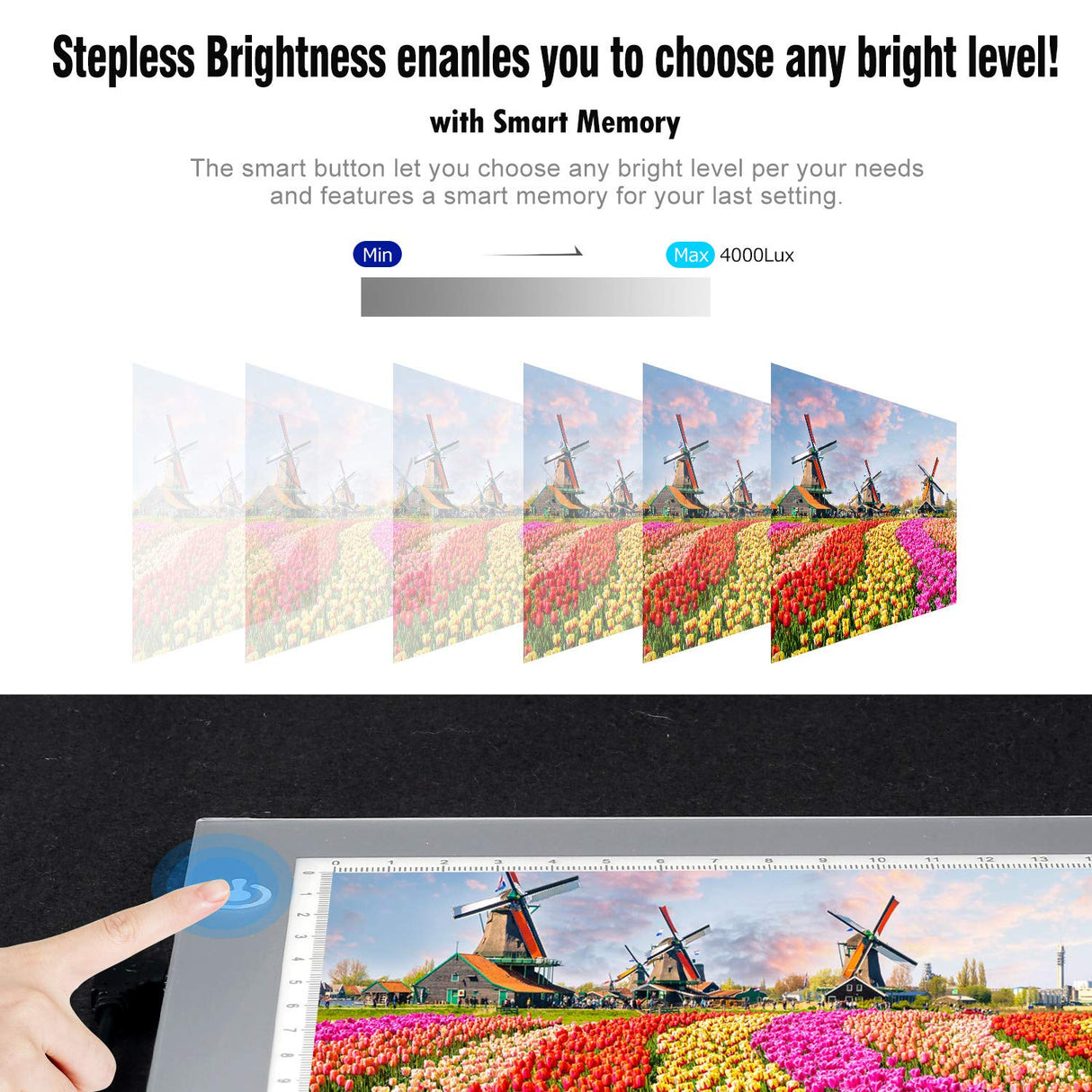 LitEnergy Portable A4 LED Copy Board Light Tracing Box, Silver Ultra-Thin Adjustable USB Power Artcraft LED Trace Light Pad for Tattoo Drawing, LitEnergy