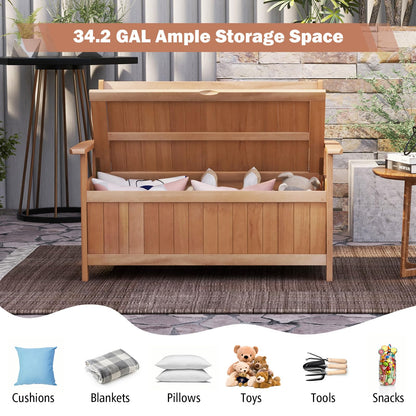 Tangkula 48 Inch Patio Storage Bench, Hardwood Storage Loveseat with 34.2 Gal Inner Space, Entryway Large Deck Box w/Slatted Backrest, Wooden Storage