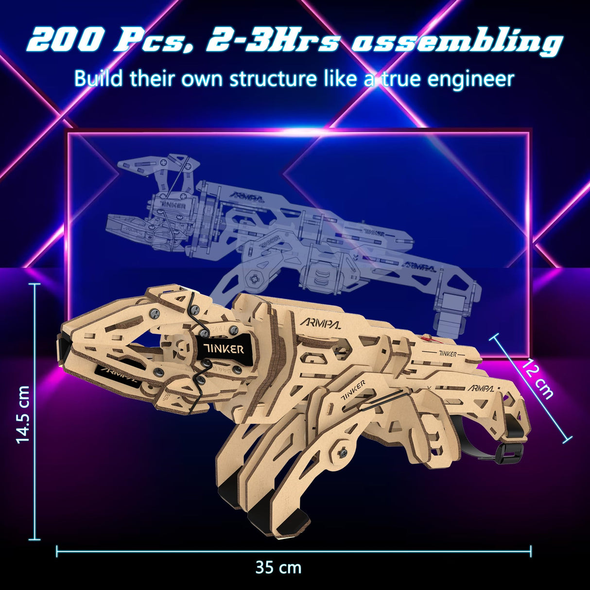 COWVTUJ ARMPAL Mechanical Claw Model Kit 3D Wooden ClawBot Puzzle for Adults and Teens Self-Assembly Robot Arm Building Kits to Build Laser-Cut COWVTUJ