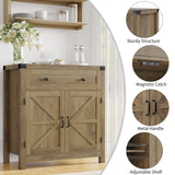 HOSTACK Coffee Bar Cabinet, Modern Farmhouse Buffet Sideboard with Drawer and Adjustable Shelf, Barn Door Storage Cabinet for Kitchen, Dining Room, HOSTACK