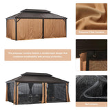 Aoxun 12' X 20' Permanent Hardtop Gazebo Aluminum Gazebo with Galvanized Steel Double Roof for Patio Lawn and Garden, Curtains and Netting Included, Aoxun
