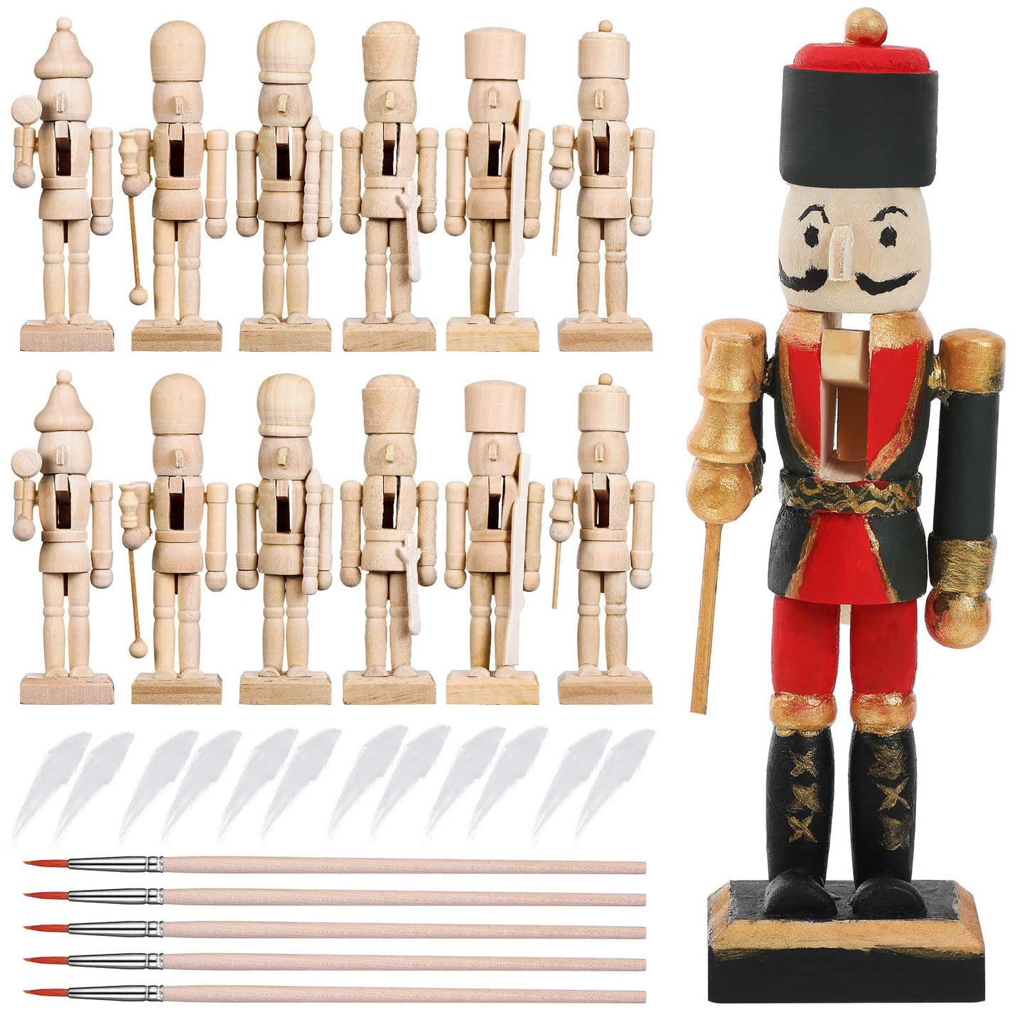 29 Pcs Christmas Wooden Unfinished Nutcracker Figures Nutcracker Ornament Kit Unpainted Nutcracker DIY Blank Paint Toy Nutcracker Soldier with Paint