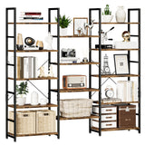 NUMENN Triple Wide 5 Tier Rustic Industrial Bookshelf with 14 Open Display Shelves NUMENN
