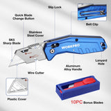 WORKPRO Folding Utility Knife, Heavy Duty Metal Box Cutter with Quick Open Lock, Quick Change Blade Razor Knife, Foldable Pocket Knife with Belt Clip WORKPRO