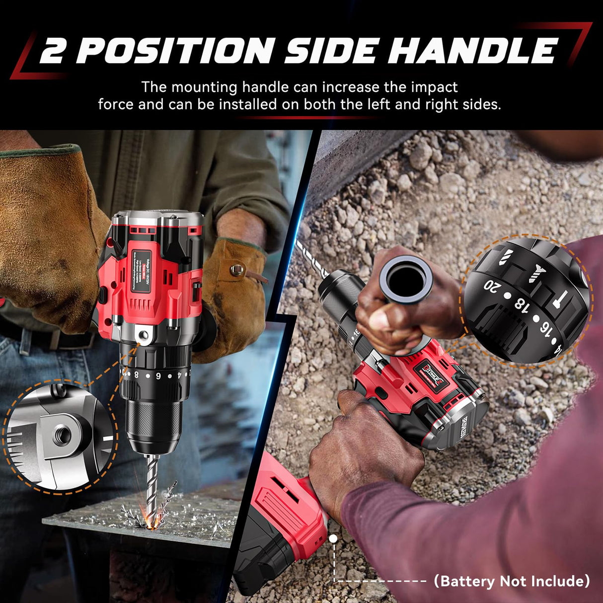 Cordless Drill Set for Milwaukee 18V Battery, 20+3 Torque Setting Power Drill Driver Set, 1/2 Inch Keyless Chuck Brushless Compact Driver/Drill Kit DIYtoolifz