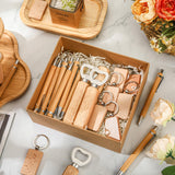 SiliFine 60 Pcs Laser Blanks Product Laser Engraving Material Kit Including DIY Wooden Blank Bottle Opener, Wooden Keychain, and Bamboo Pen for SiliFine