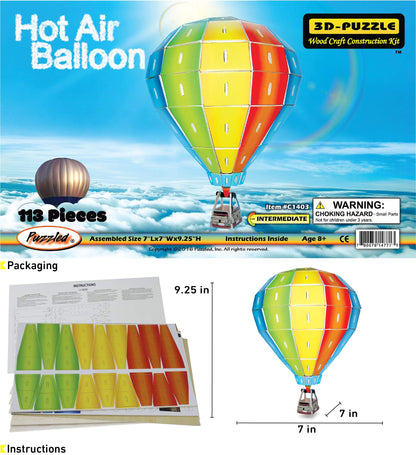 Puzzled Hot Air Ballon Pre-Colored 3-D Wooden Puzzle Construction Kit - Air Planes/Vehicles Theme - Affordable Gift for Kids and Adults - Item #C1403 - WoodArtSupply