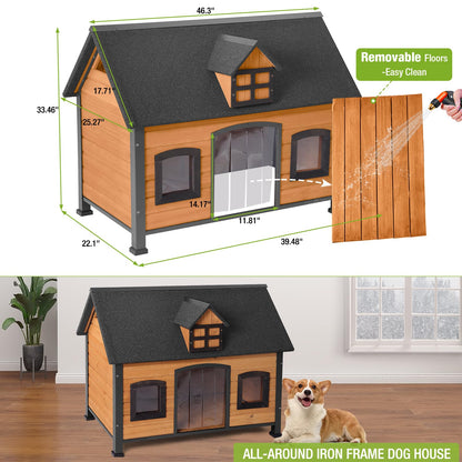 GUTINNEEN Dog House Outdoor & Indoor All-Around Metal Frame Waterproof Dog Kennel for Small,Medium,Large Dogs - WoodArtSupply