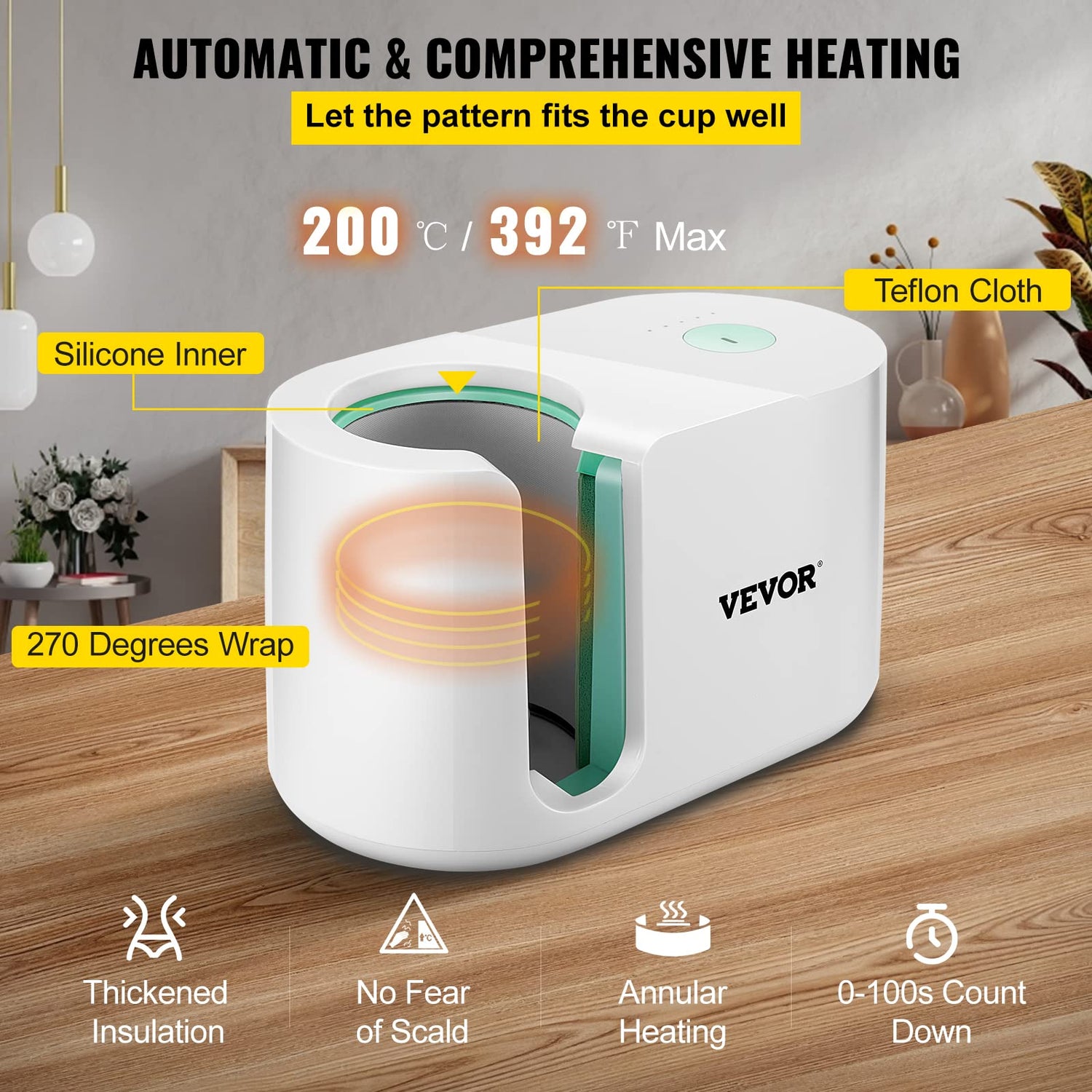 VEVOR Mug Press Machine, 11-15oz Coffee Cup Transfer Printing, Automatic Mug Heat Press for Sublimation, DIY Presents Gifts White VEVOR