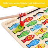 Magnetic Wooden Fishing Game Toy for Toddlers, Alphabet Fish Catching Counting Games Puzzle with Numbers and Letters, Preschool Learning ABC Math NASHRIO