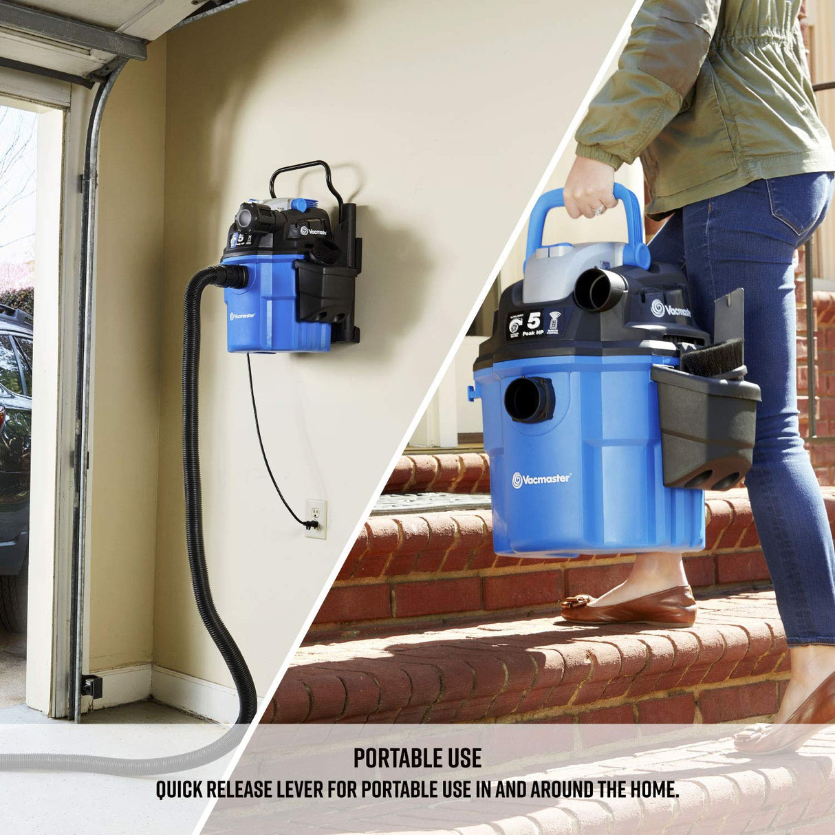 Vacmaster VWM510 5-Gallon 5 Peak HP Remote Control Wall Mount Wet/Dry Shop Vacuum , Blue Vacmaster