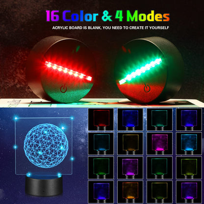 Riakrum 12 Pieces LED Light Base with Clear Acrylic Sheet 3D Night LED Lamp Display Base 16 Colors and 4 Modes Remote Control USB Cable for DIY Craft - WoodArtSupply