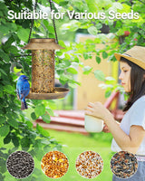 SWEETFULL Solar Bird Feeder for Outdoors Hanging, Metal Wild Bird Feeder for Cardinals Solar Garden Lantern with S Hook as Gift for Bird Lovers (2LBs SWEETFULL