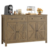 HOSTACK 55" Buffet Sideboard Cabinet with Storage, Modern Farmhouse Coffee Bar Cabinet with Drawers and Shelves, Barn Doors Storage Cabinet for HOSTACK