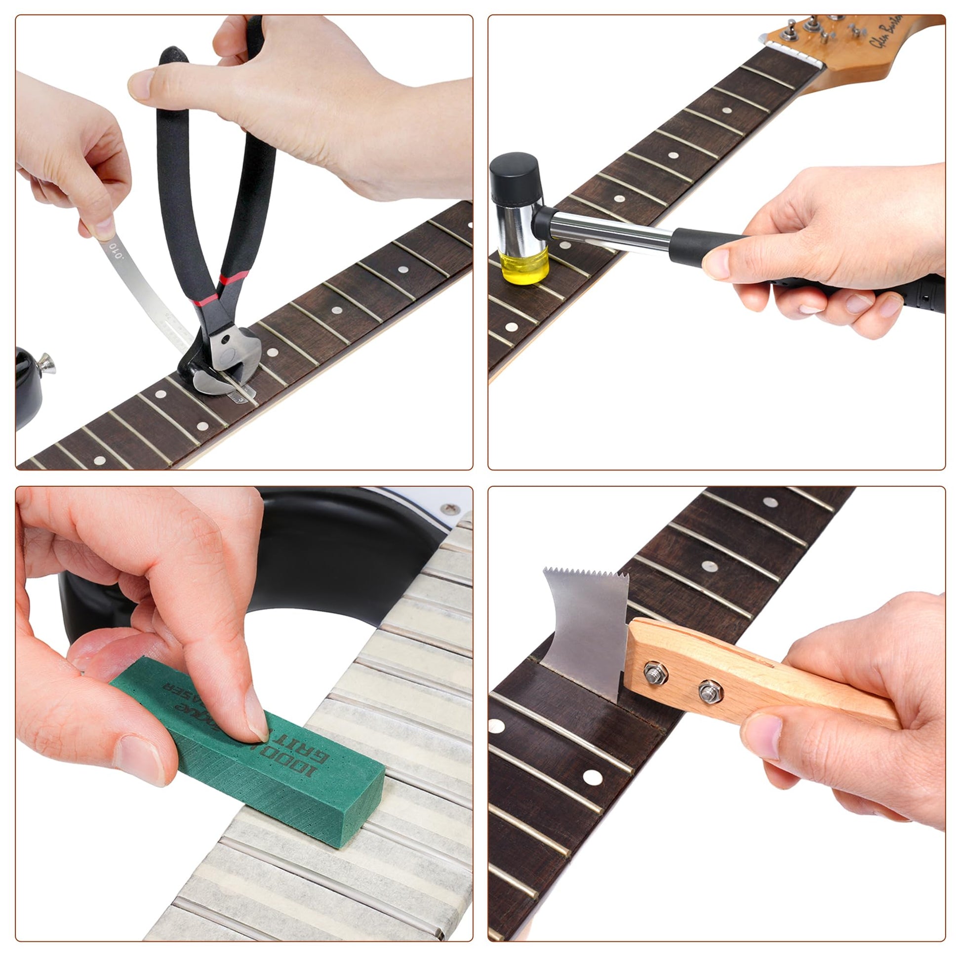 Meideal Guitar Fret Repairing Maintenance Luthier Tool Kit with Fret Puller, Fret Hammer, Fret Files, Fret Leveler, Fret Rocker, Fret Eraser, Guitar - WoodArtSupply