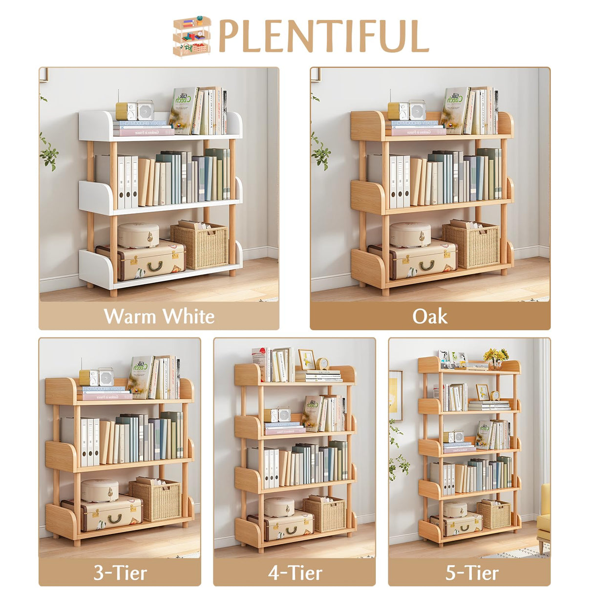 OSCHF Modern Oak 3-Tier Wooden Open Bookcase with Sturdy Solid Wood Frame OSCHF