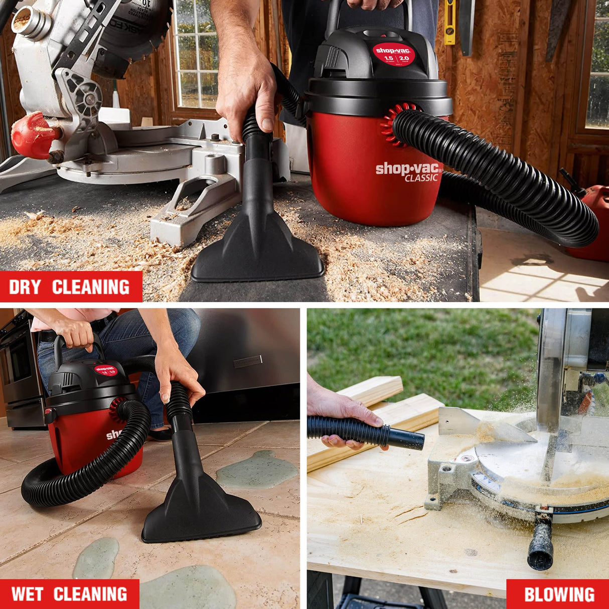 Shop-Vac 1.5 Gallon 2.0 Peak Wet Dry Vacuum, Portable Compact Shop Vacuum with Collapsible Handle Wall Bracket & Attachments, ‎2030100 Shop-Vac