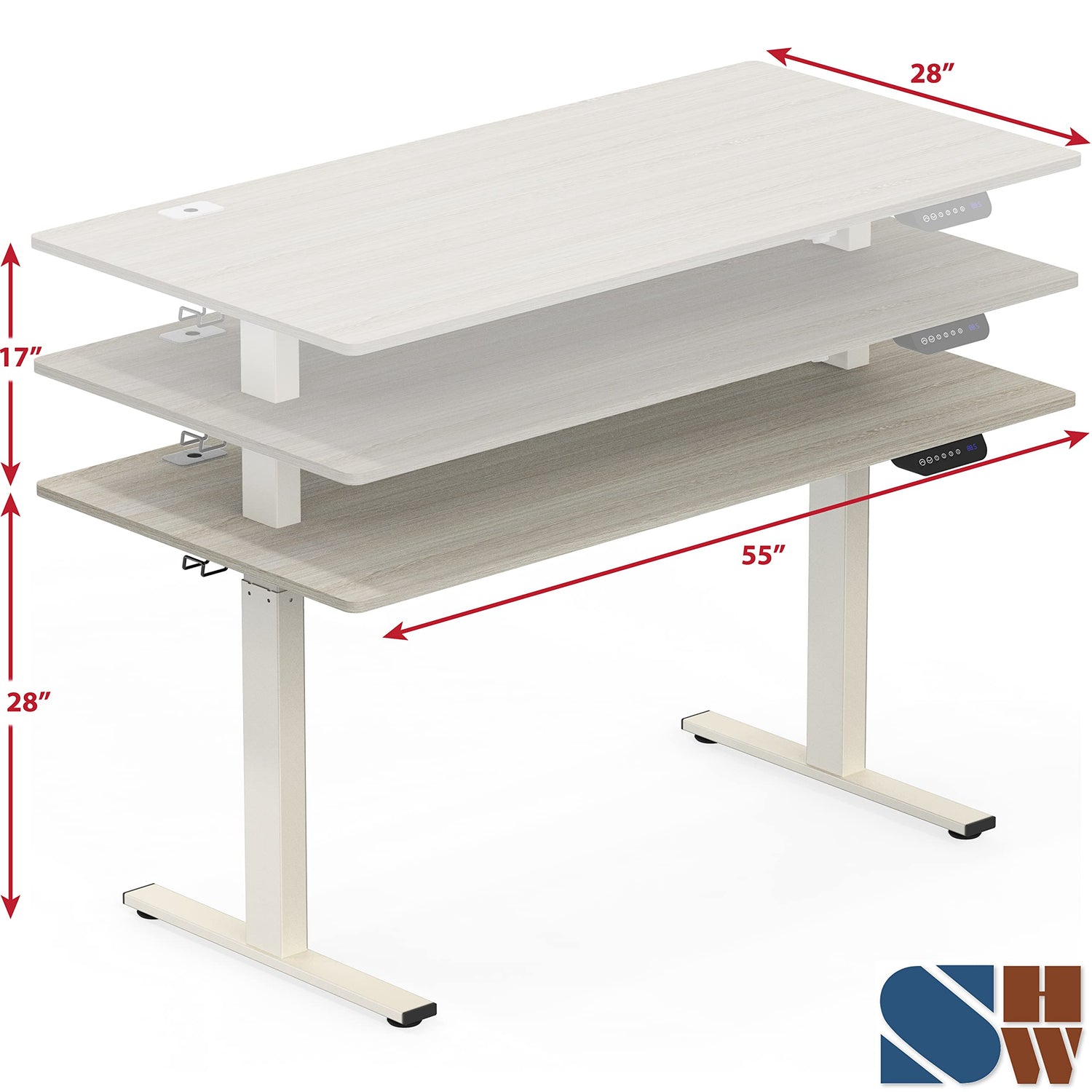 SHW 55-Inch Large Electric Height Adjustable Standing Desk, 55 x 28 Inches, Maple SHW
