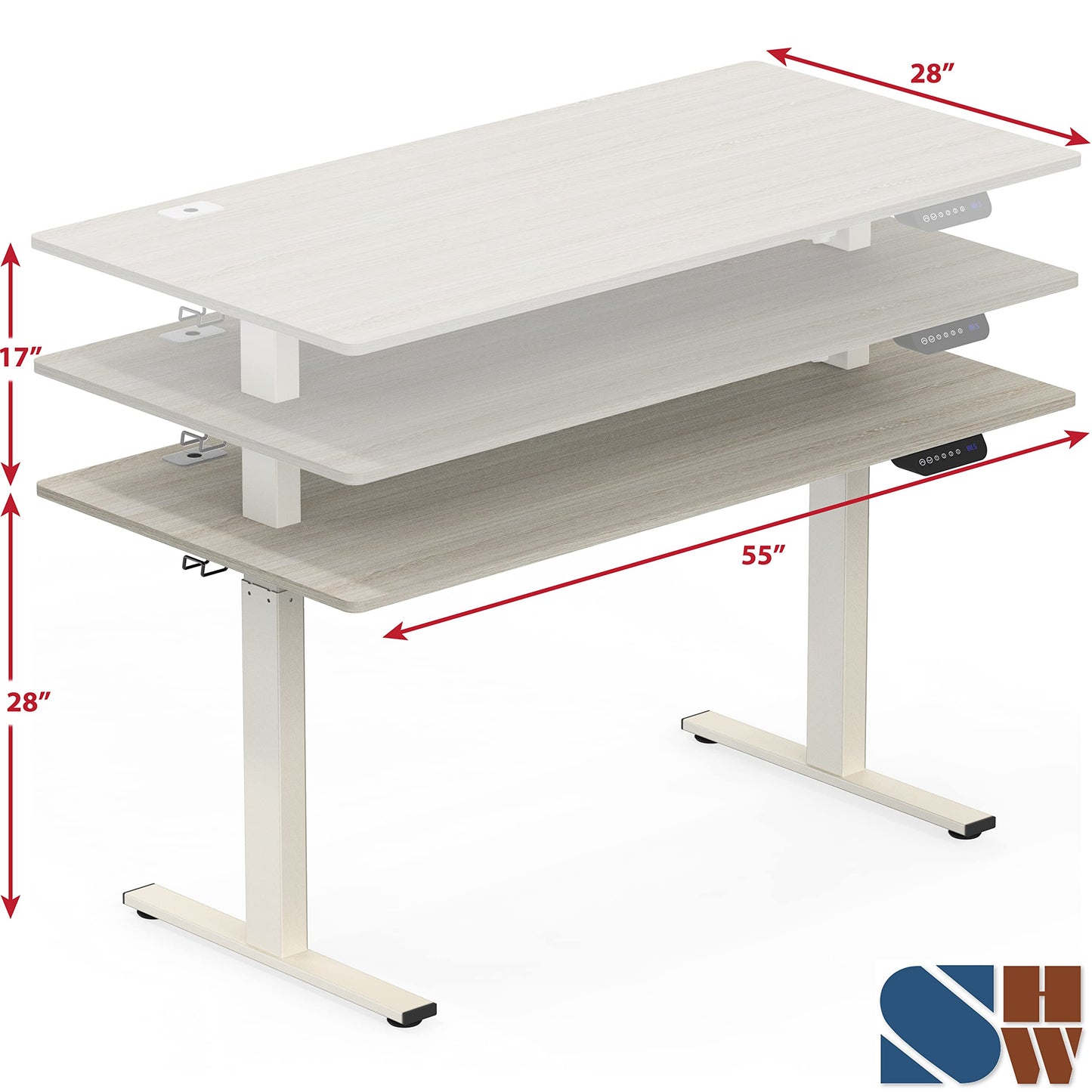 SHW 55-Inch Large Electric Height Adjustable Standing Desk, 55 x 28 Inches, Maple - WoodArtSupply