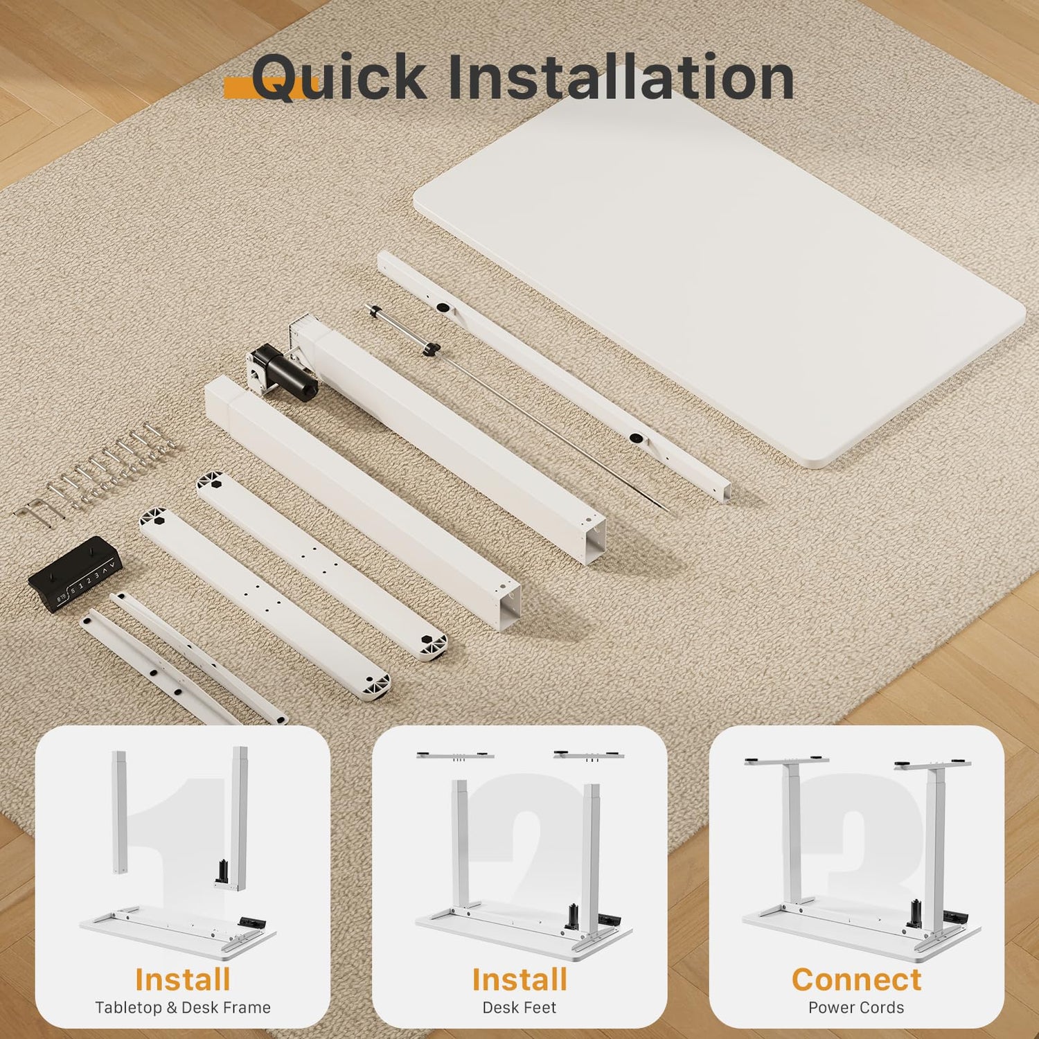 JOY worker Small Electric Standing Desk, 35" x 20" Whole Piece Height Adjustable Desk with Memory Controller, White Sit to Stand Desk Workstation for JOY worker