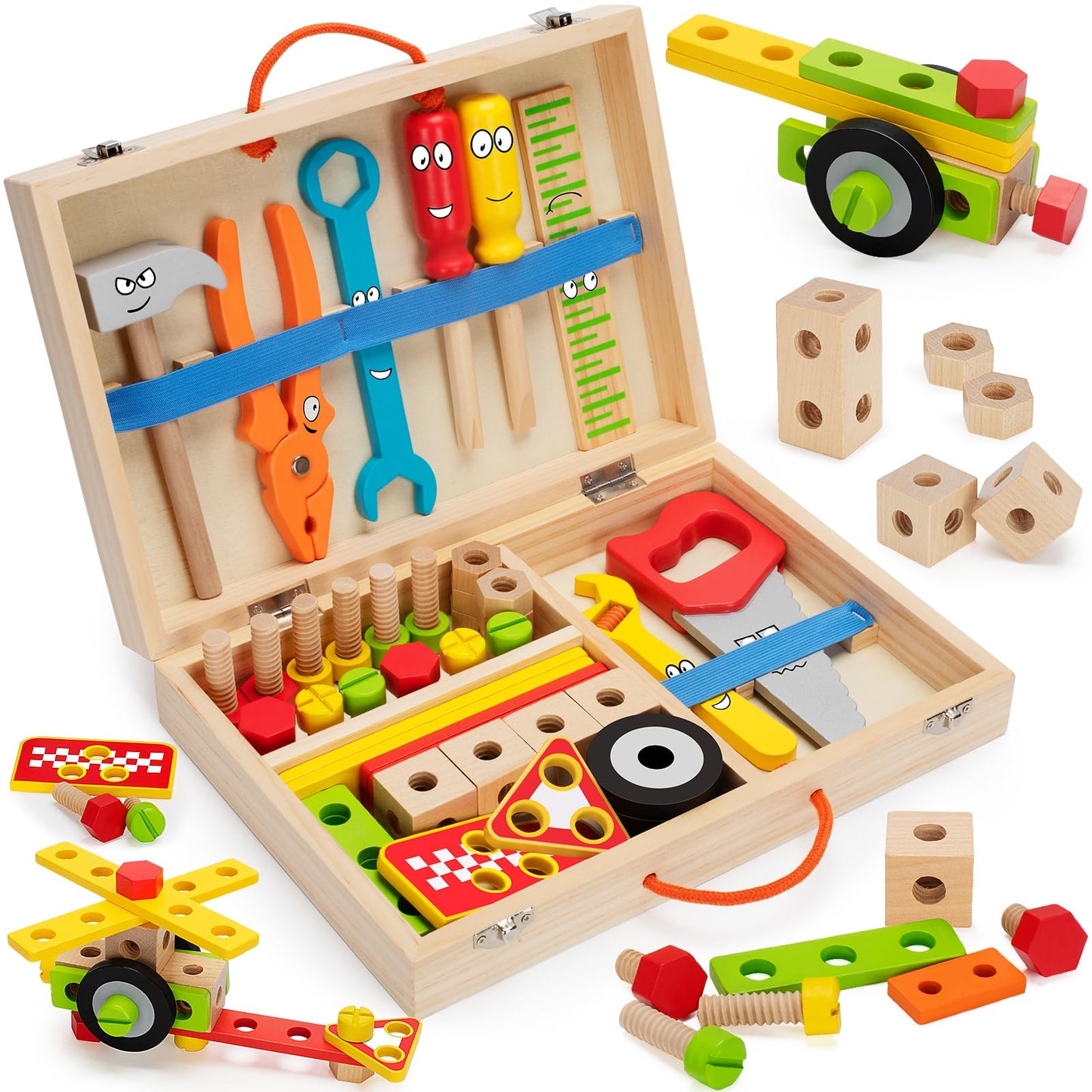 LACCHOUFEE Kids Tool Set Toy, Stem Montessori Toys for 3 4 5 Years Old Boy Girl, 43 Pcs Wooden Toddler Tool Kits Inc Box, Learning Educational - WoodArtSupply