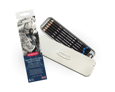 Derwent Watersoluble Sketching Pencils, Metal Tin, 6 Count (0700837) Derwent