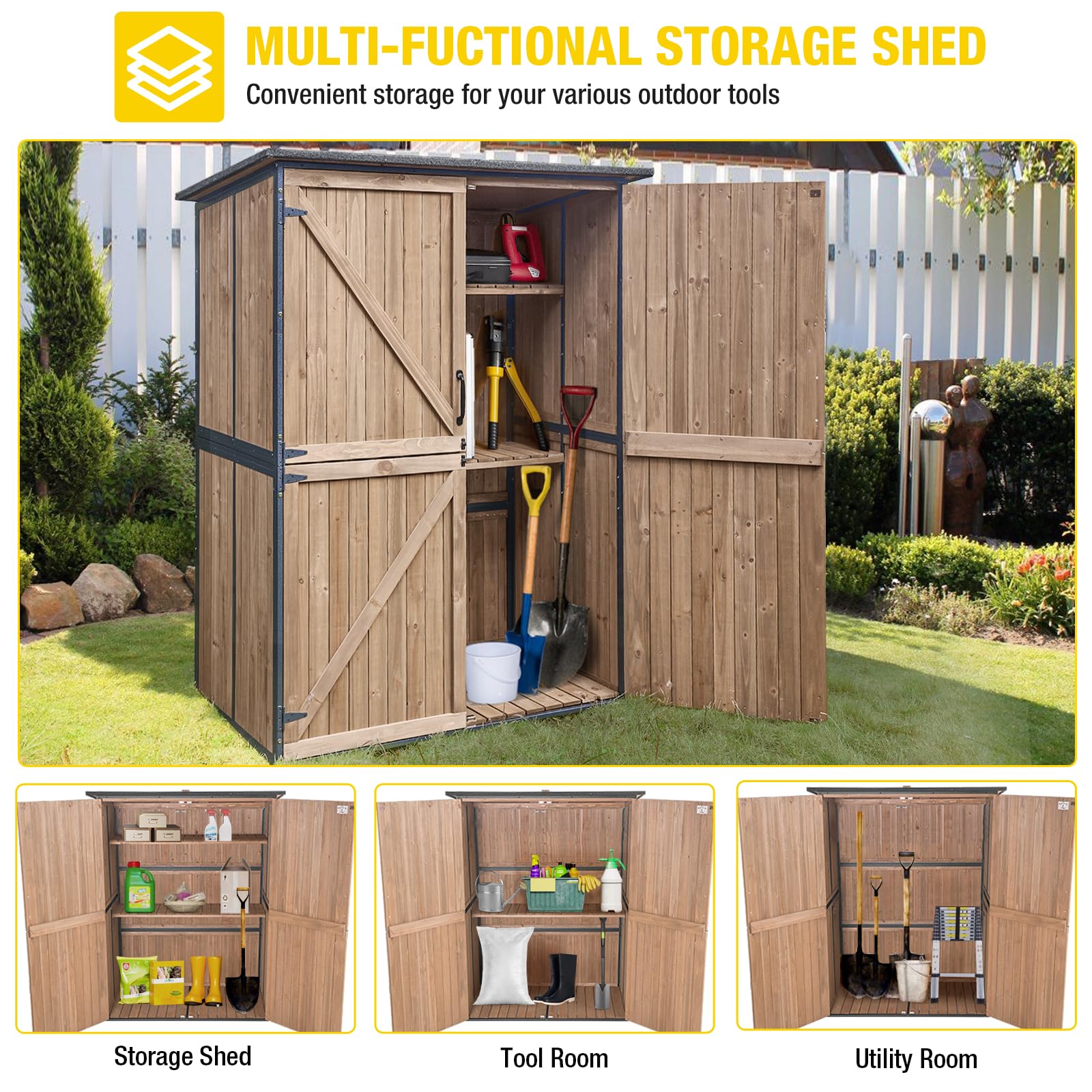 Aivituvin Outdoor Storage Shed Upgraded with Strong Metal Frame Garden Tool Shed Storage House Cabinet with Adjustable Shelfs and Wooden Floor 4.6 x - WoodArtSupply