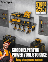 Spampur Power Tool Organizer with Charging Station, 4 Drill Holder Wall Mount, Garage Storage Rack for Handheld, Metal Tool Shelf Utility Rack for Spampur