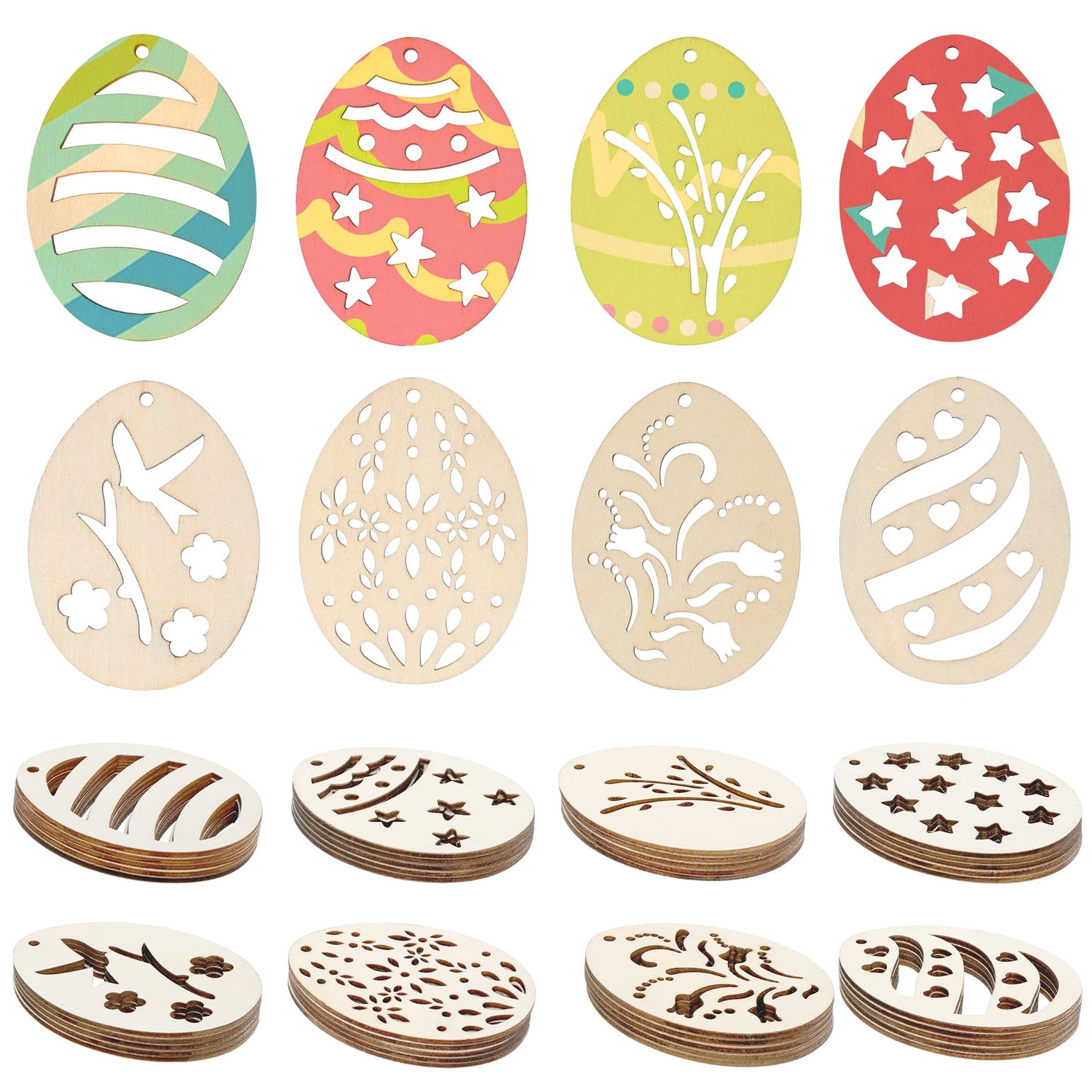 Yookat 40 Pieces Easter Egg Wooden Cutout Unfinished Wood Egg Blank Wooden Eggs Cutouts Easter Wood Cutouts Wooden Eggs for Crafts (40) Yookat