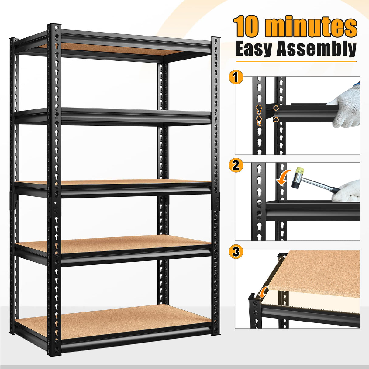 Bepatio Garage Shelving 5 Tier Storage Shelves Heavy Duty Shelving Adjustable Garage Storage Shelves Metal Shelves for Storage Loads 1500LBS Metal Bepatio