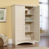 Sauder Harbor View Storage Pantry Cabinet, L: 35.43" x W: 16.73" x H: 61.02", Antiqued White finish Sauder
