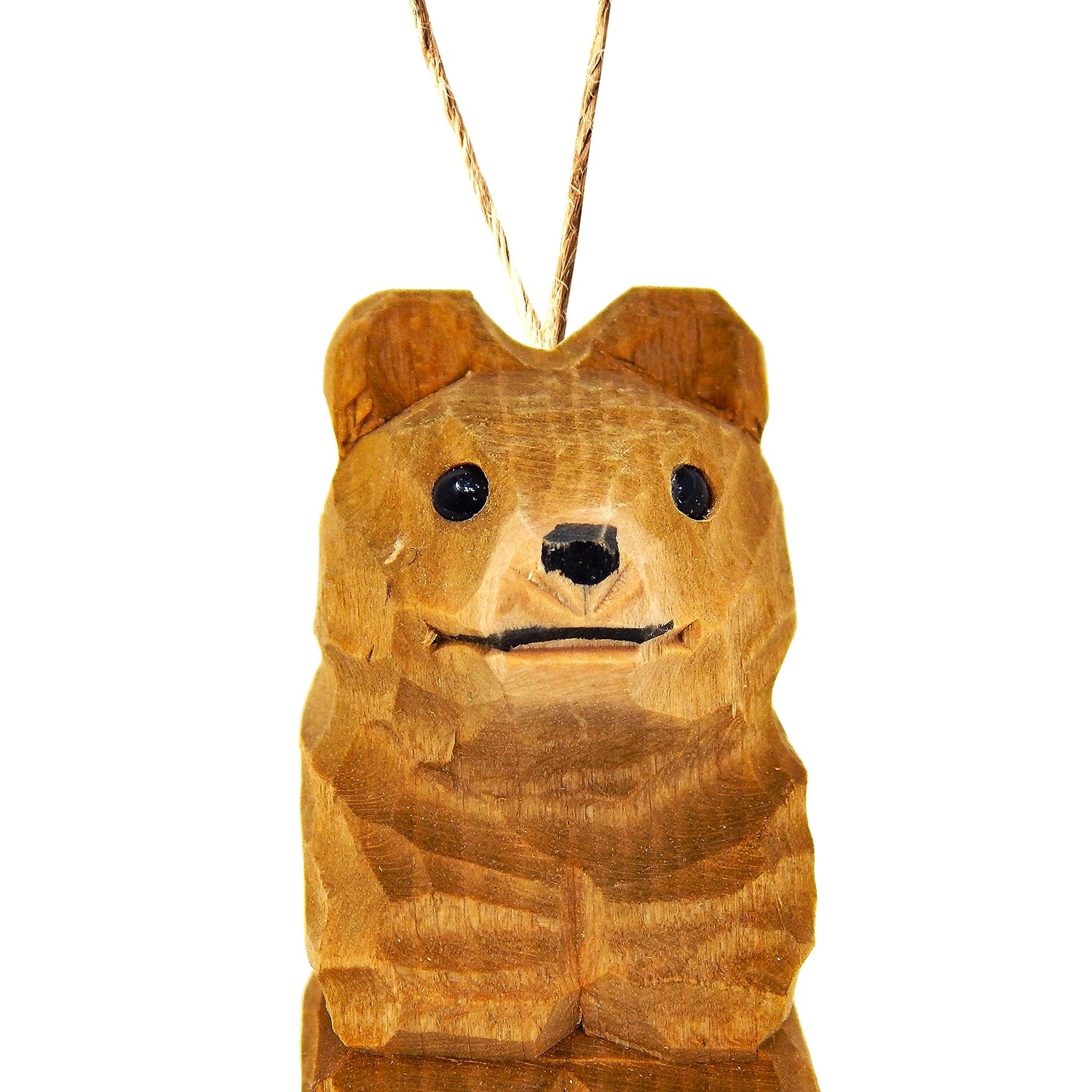 Brown Bear Cub Wood Ornament Hanging Figure Handmade Carved Decoration Selsela
