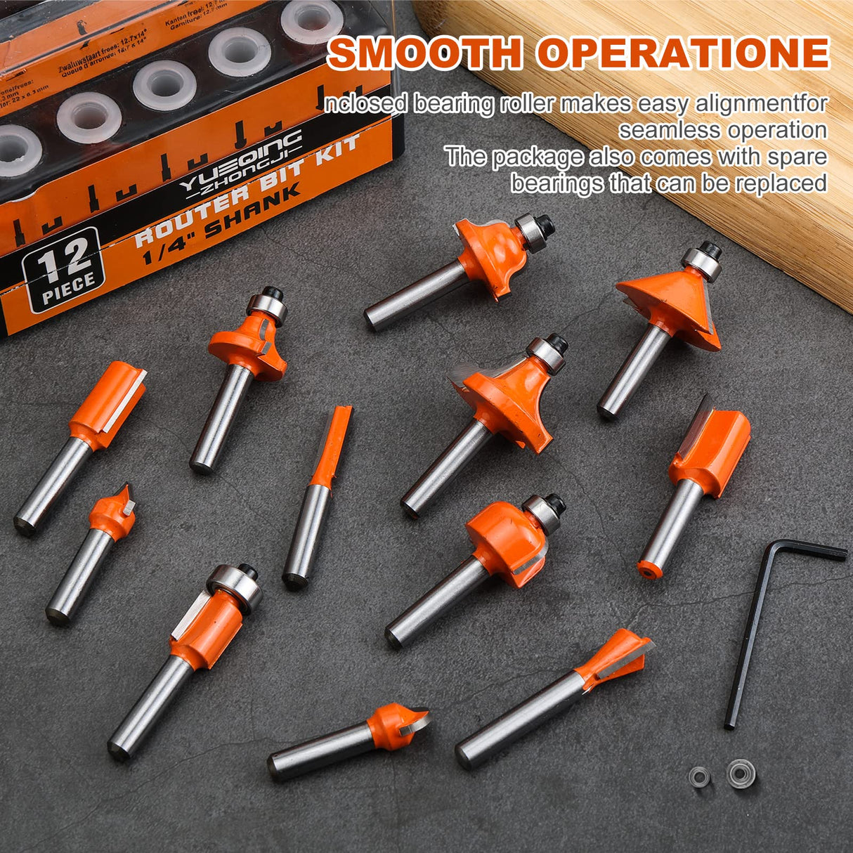 Yueqing Zhongji 1/4 Shank Router Bit Set Router bit Set 1/4 Shank 12 Piece Router bit Set Tungsten Carbide Router Bit Professional Level Router bits Yueqing Zhongji
