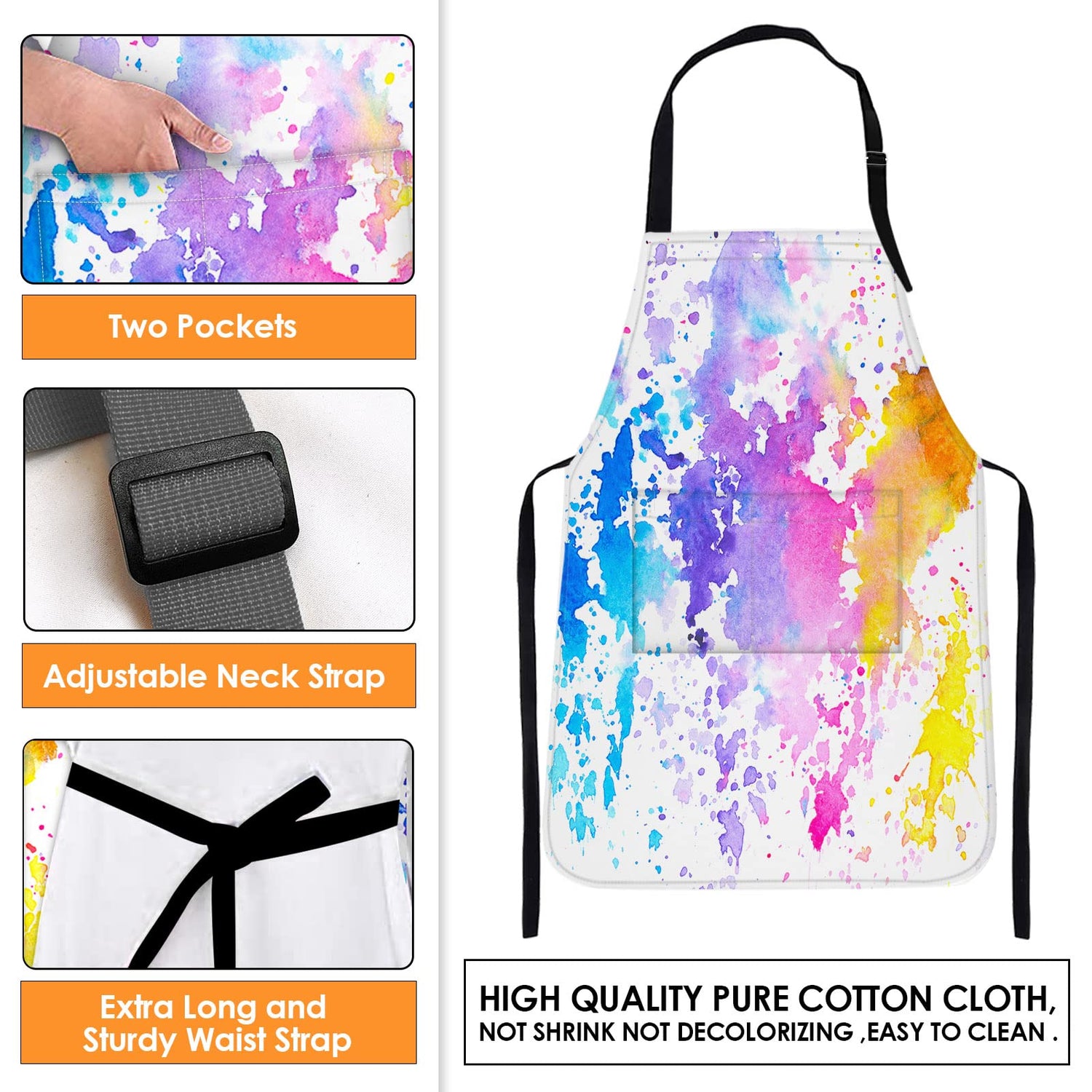Britimes Apron Home Kitchen Cooking Baking Gardening for Women Men with Pockets Shades Watercolor Clouds Colorful Paint 32x28 inch Britimes