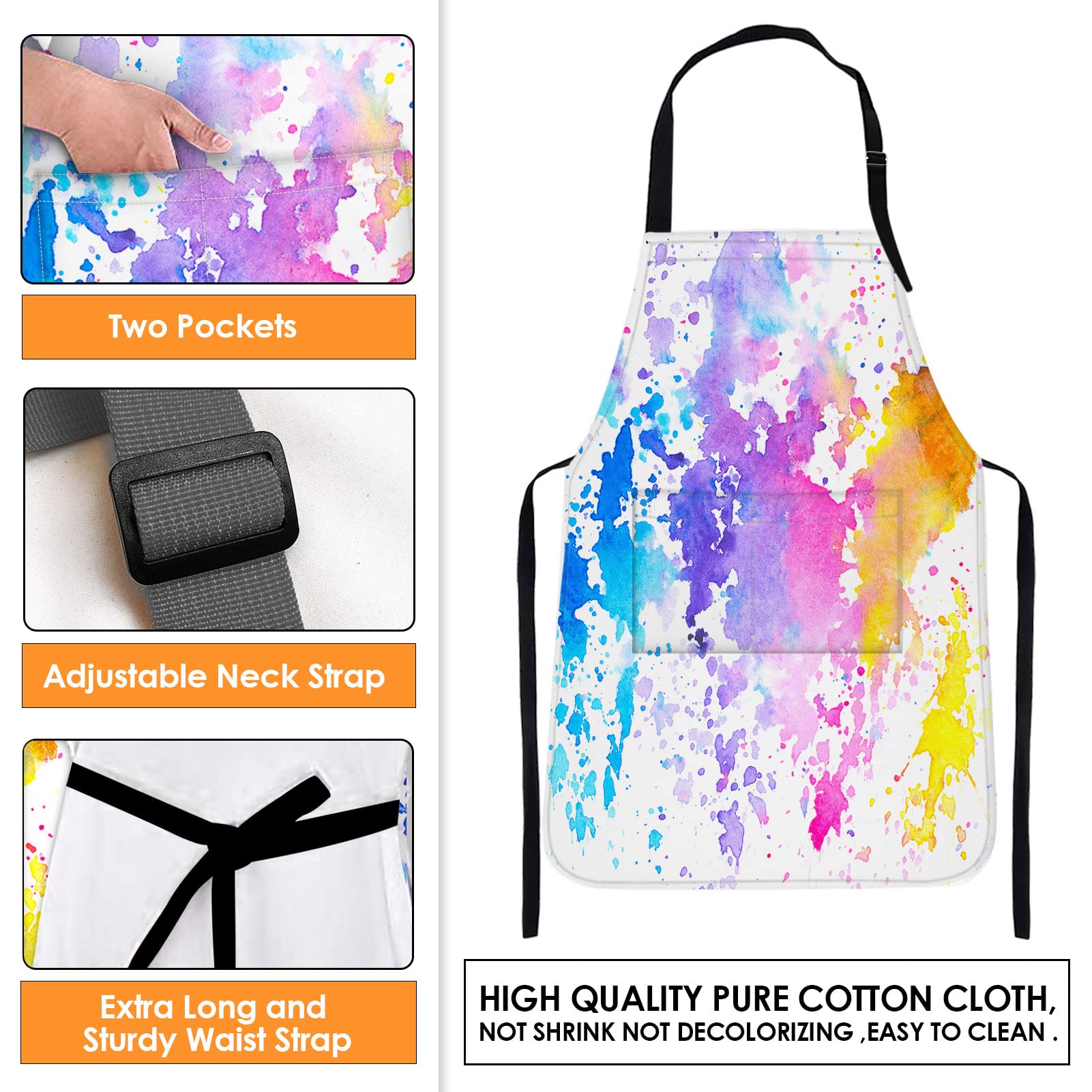 Britimes Apron Home Kitchen Cooking Baking Gardening for Women Men with Pockets Shades Watercolor Clouds Colorful Paint 32x28 inch - WoodArtSupply