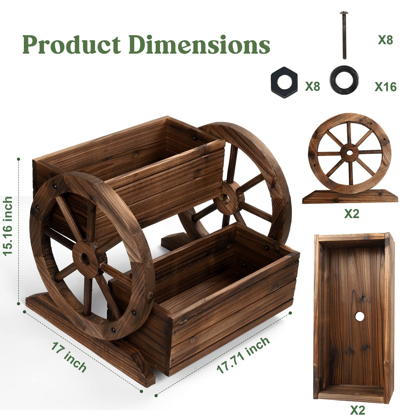 OIPRTGFJ Wooden Wagon Planter Box, Garden Planter with Wheels,Decorative Planter for Flowers Herbs Vegetables for Indoor & Outdoor Décor, Flower Cart