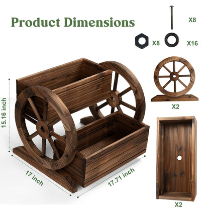 OIPRTGFJ Wooden Wagon Planter Box, Garden Planter with Wheels,Decorative Planter for Flowers Herbs Vegetables for Indoor & Outdoor Décor, Flower Cart