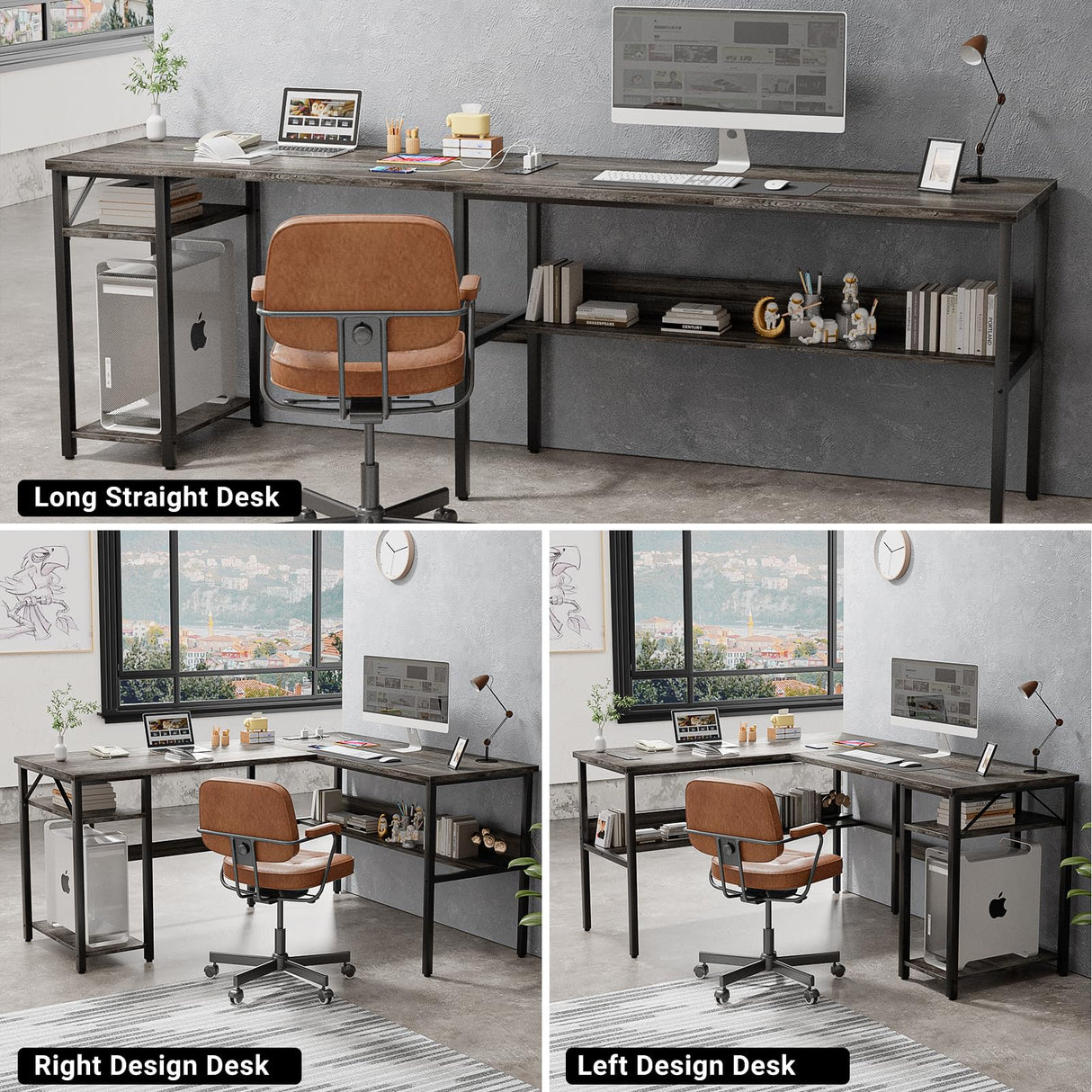 Unikito Reversible L Shaped Desk with Magic Power Outlets and USB Charging Ports, Sturdy Corner Computer Desk with Storage Shelves, Gaming Desk for Unikito