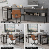 Unikito Reversible L Shaped Desk with Magic Power Outlets and USB Charging Ports, Sturdy Corner Computer Desk with Storage Shelves, Gaming Desk for Unikito