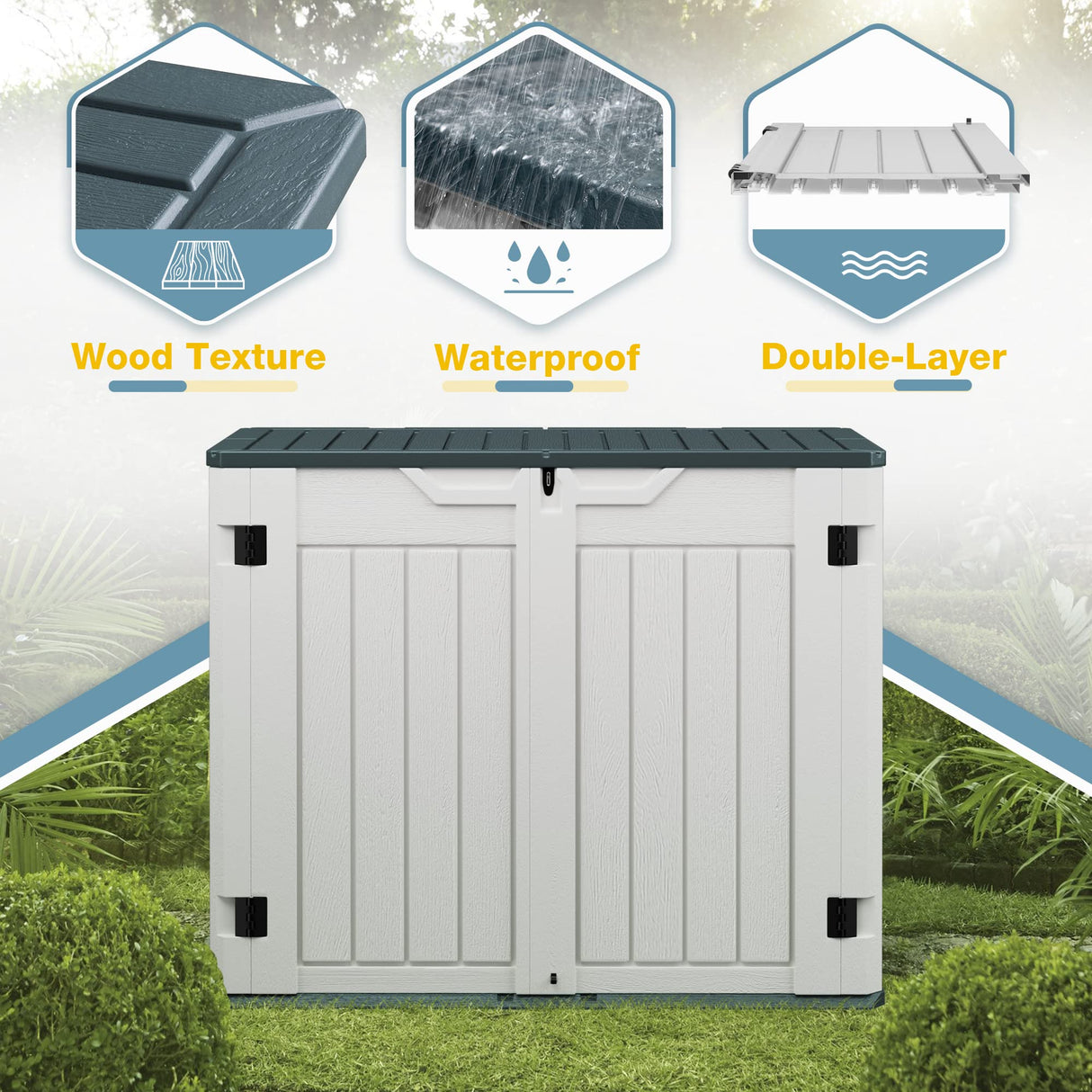 Homall Resin Outdoor Storage Shed 28 Cu Ft Horizontal Outdoor Storage Cabinet, Weather Resistant Resin Tool Shed, Multi-Purpose Shed Lockable Outdoor Homall