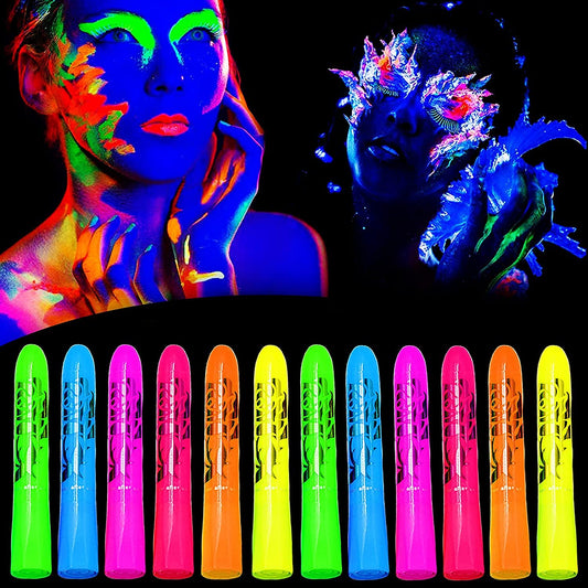 BENOSPACE 6 pcs UV luminous Dark Paint Crayons, Washable Face and Body Paint Sticks, Face Paint Pens that Glow in the Dark, Makeup Highlighters for - WoodArtSupply