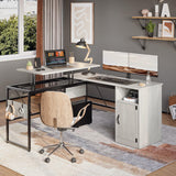 Bestier L Shaped Standing Desk Adjustable Height, 60" Corner Computer Desk with Storage File Cabinet, 95.2" Long and Large Reversible Office Desk Bestier