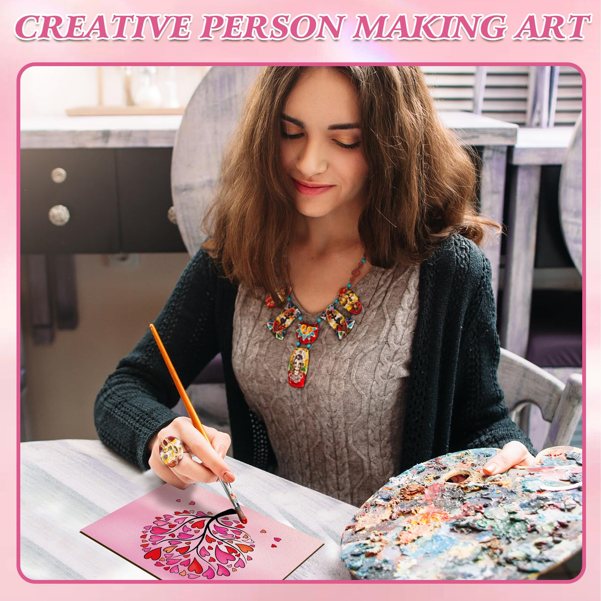 COCHIE DIY Wooden Ornaments to Paint for Kids Valentine's Day Party, 12 Pieces Unfinished Predrilled Wood Slices for Crafts with Laser Carving Line COCHIE