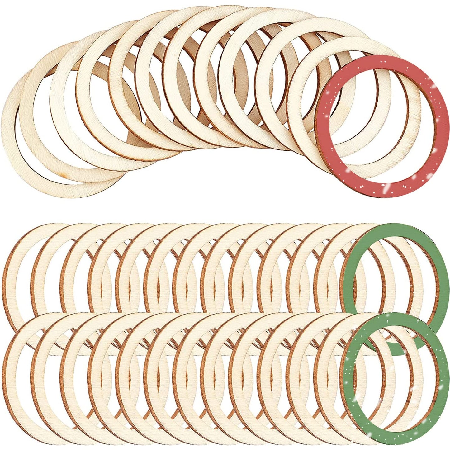 NBEADS 100 Pcs 1.96"/5cm Unfinished Wood Pieces Rings Shape, Circle Ornaments, Blank Wooden Slices for Christmas Painting, Pyrography, Home Decor