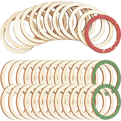 NBEADS 100 Pcs 1.96"/5cm Unfinished Wood Pieces Rings Shape, Circle Ornaments, Blank Wooden Slices for Christmas Painting, Pyrography, Home Decor