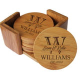 My Personal Memories, Custom Engraved Bamboo Wood Coasters - Personalized Coaster Set for Drinks, Weddings, Couples with Holder (Round Bamboo) My Personal Memories