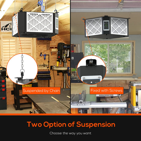 ABESTORM 360 Degree Intake Air Filtration System Woodworking, 1350CFM Hanging Air Filter with Strong Vortex Fan, Shop Dust Collector for Woodworking, Abestorm
