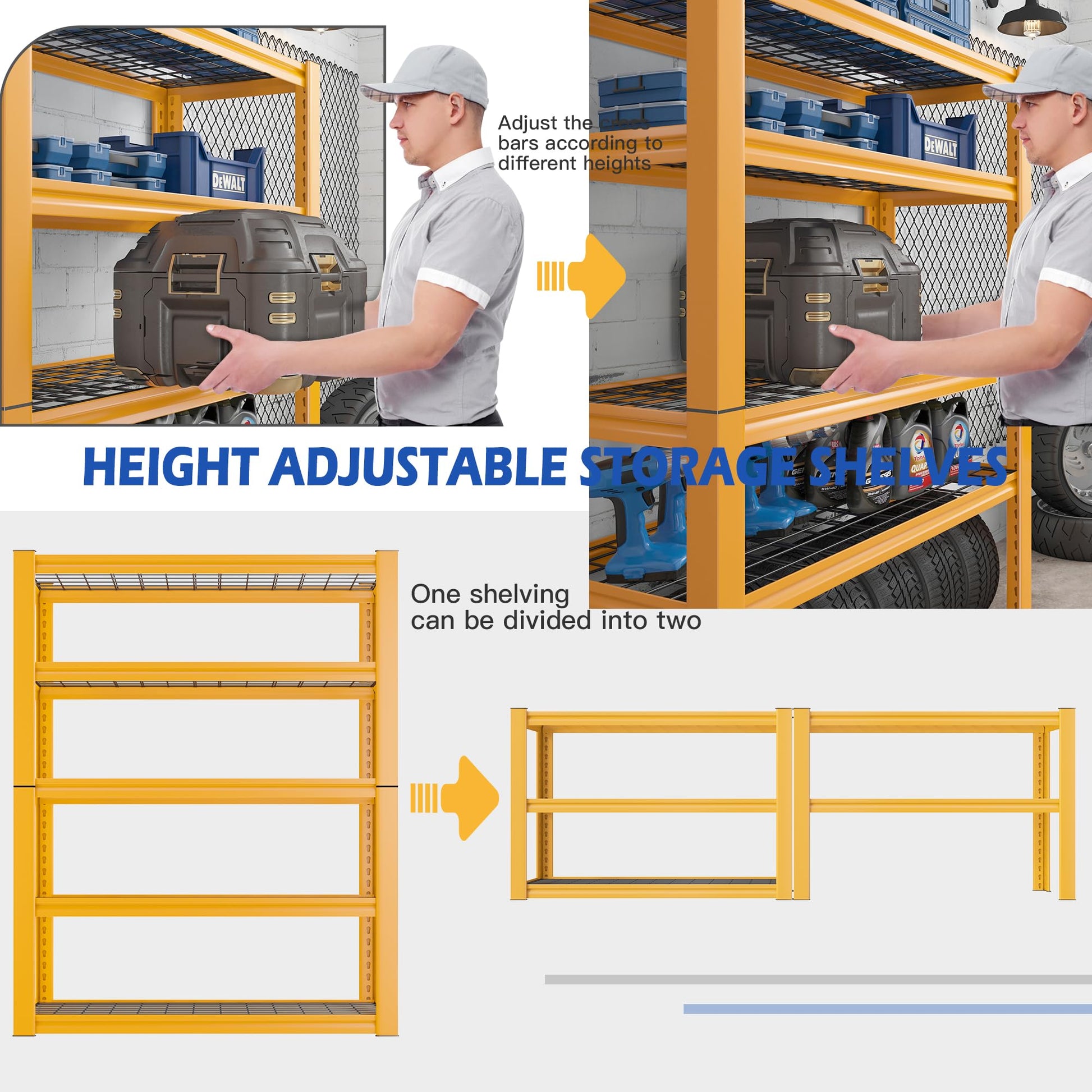 REIBII 72''H Garage Shelving Heavy Duty Loads 2000 LBS Garage Storage Shelves Heavy Duty Shelving 5 Tier Adjustable Metal Shelves for Storage Rack - WoodArtSupply