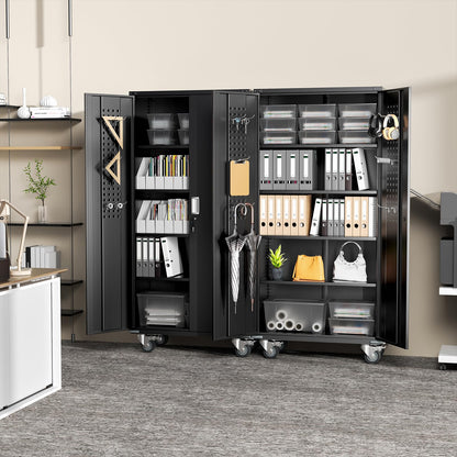 Greenvelly Metal Storage Cabinet with Wheels, 72" Black Garage Rolling Cabinet with Doors and 4 Shelves, Steel Locking Cabinets Tall Tool Lockable - WoodArtSupply