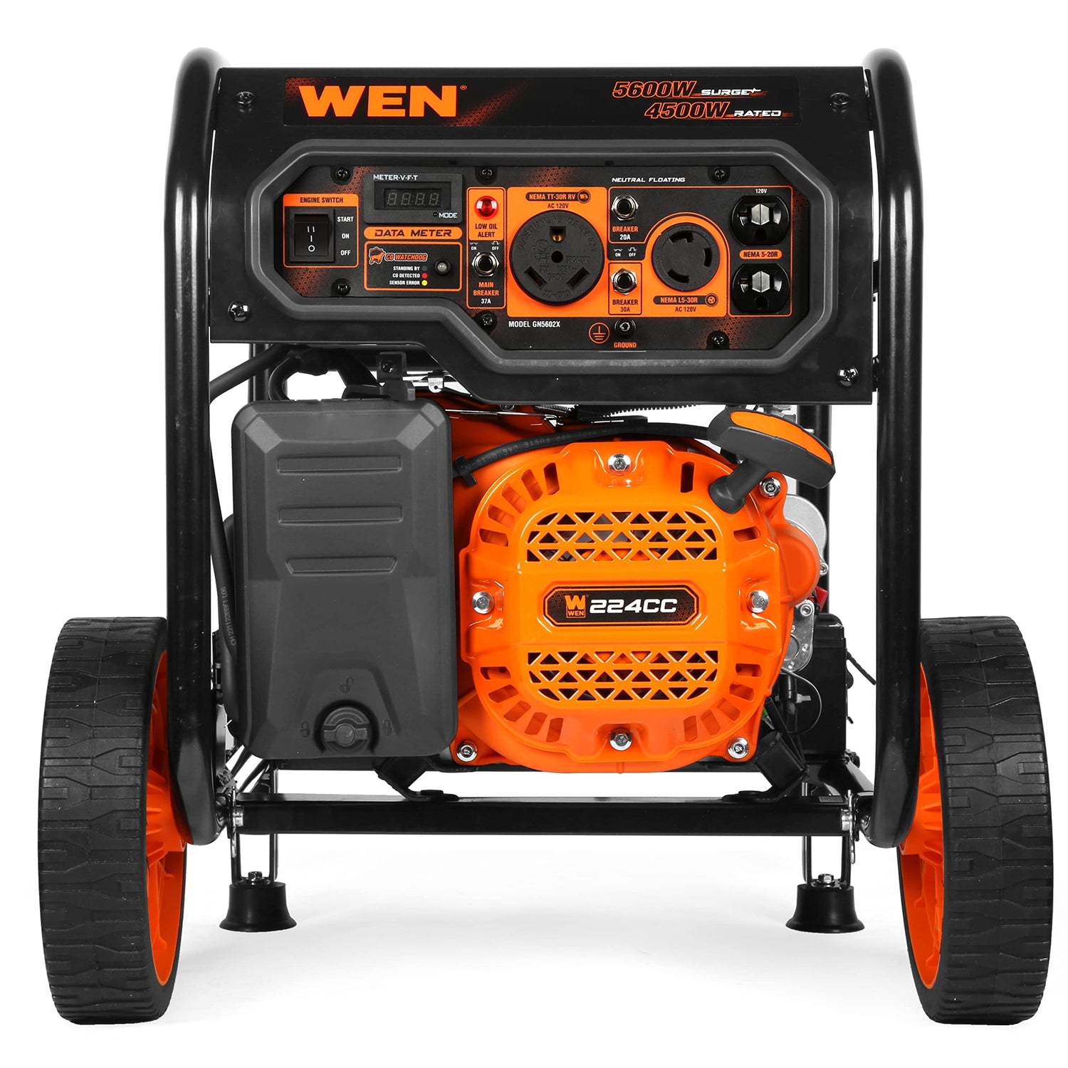 WEN 5600-Watt Portable Generator, Electric Start, 224cc, Transfer-Switch and RV-Ready with CO Shutdown Sensor (GN5602X) WEN